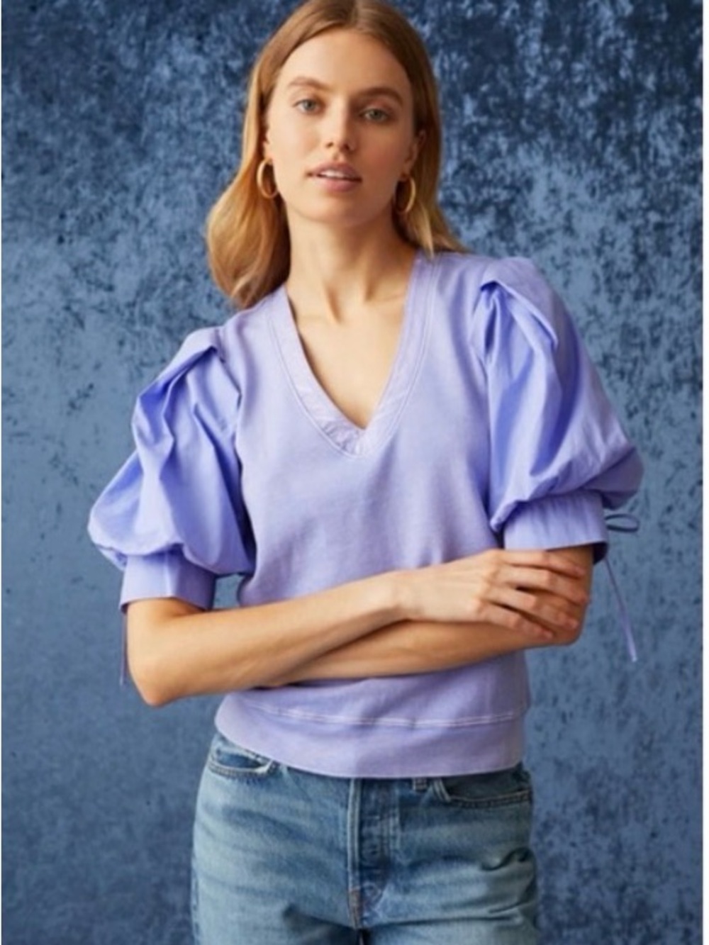 Marie Oliver Lavender Puff Sleeve V-Neck Top